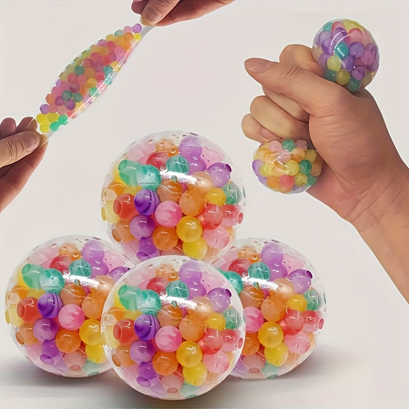 1pc Balle à Presser Jouet - Couleur Mixte en Caoutchouc pour Soulagement de l'Anxiété Sensorielle - Boule de Raisin Arc-en-ciel, Humide et Lisse