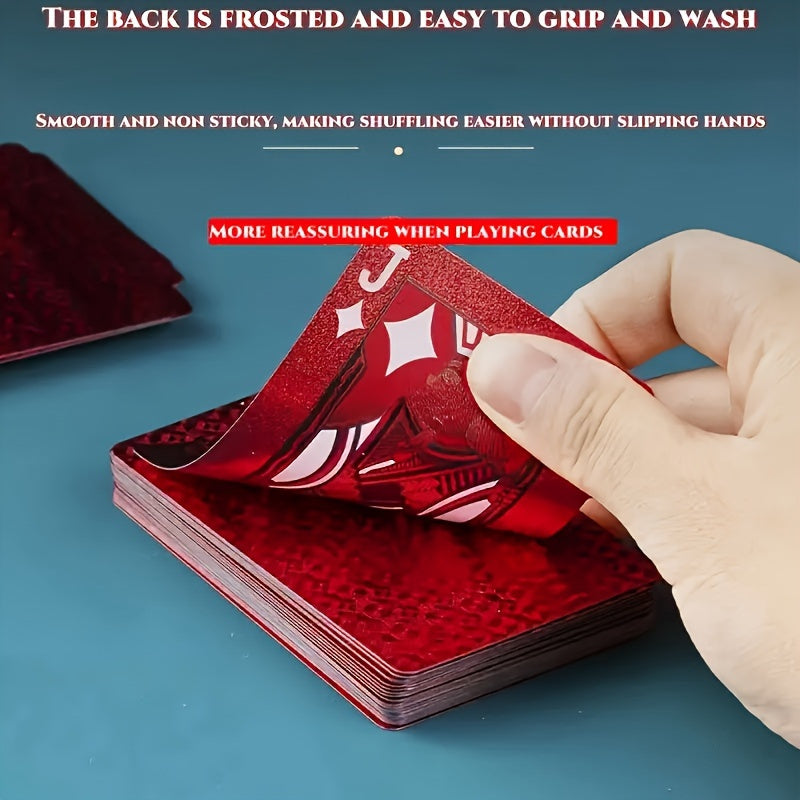 Jeu de 55 Cartes à Jouer Rouges, Étanches et Lavables, Décoration Métallique, Plastique Épais Durable, Prise en Main Confortable, Mélange Lisse, Convient pour les Fêtes et Événements