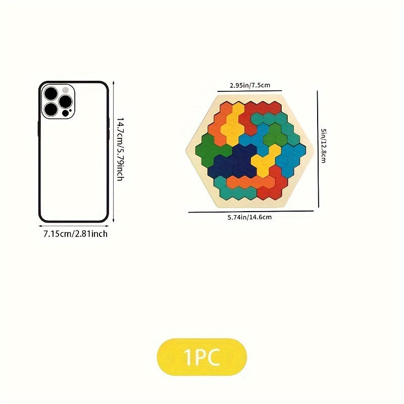 Puzzles en bois hexagonaux en 3D pour enfants, conçus comme jouets éducatifs. Ces jeux de Tangram sont parfaits pour tester l'intelligence et font des cadeaux de Noël et de vacances.
