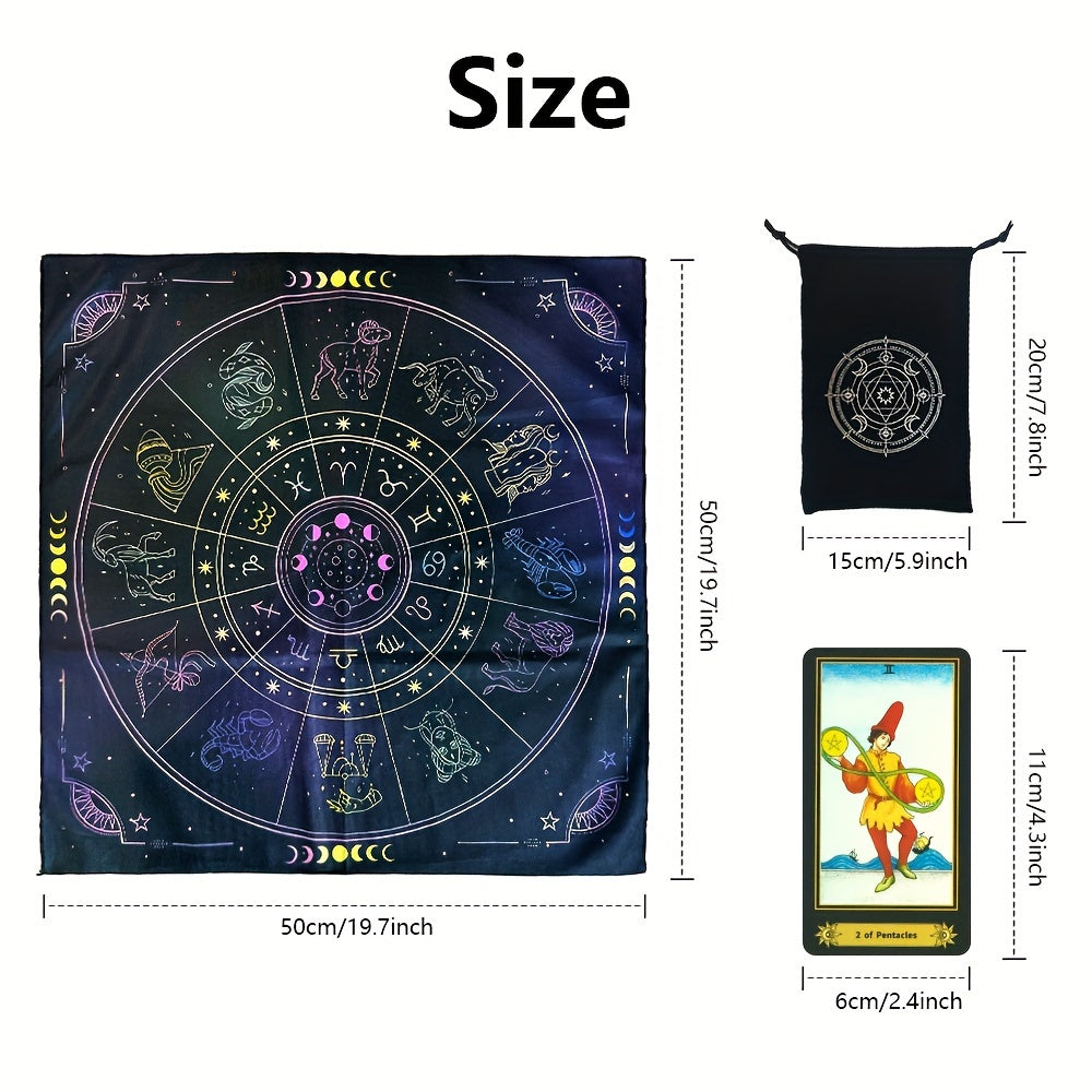 Jeu de Tarot, Ensemble de 78 Cartes Classiques avec Guide, Tapis de Constellation pour Autel et Pendule, Sac de Rangement Portable pour Cartes, Jouet de Divination Holographique pour Débutants et Lecteurs Experts (3pcs)