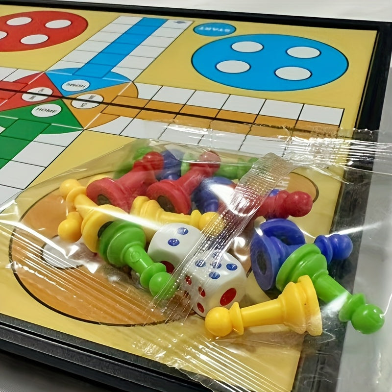 Ensemble de jeu de ludo d'échecs magnétique 9.84X9.84 pouces avec 16 pièces, 2 dés et un plateau \u002F Ludo quatre couleurs d'échecs FUN divertissement sport de fête de rassemblement famille amis événement portable pliable