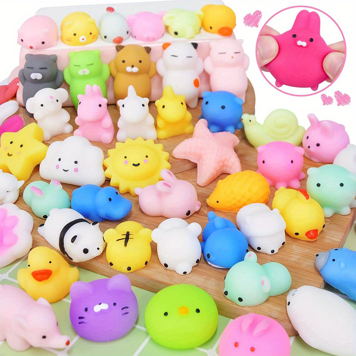 16\u002F24\u002F40pcs Kawaii Squishy Toys Bulk Set, Ensemble Mixte de Couleurs TPU Mochi Stress Relief Fidget Toys, Mini Squishies pour les Faveurs de Fête, les Prix de Classe, les Bonbons de Noël