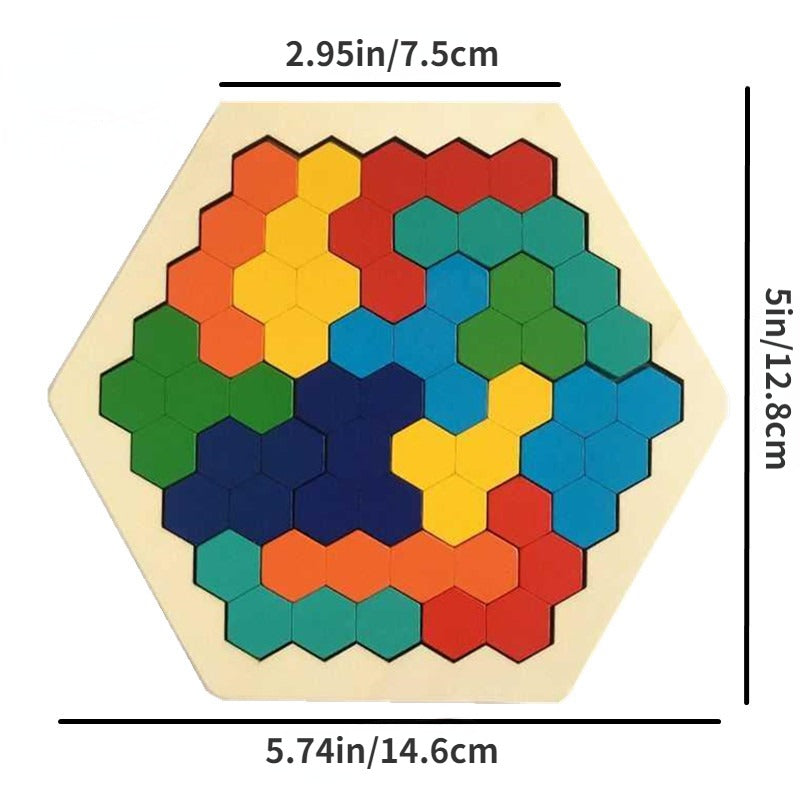 Puzzles en bois hexagonaux en 3D pour enfants, conçus comme jouets éducatifs. Ces jeux de Tangram sont parfaits pour tester l'intelligence et font des cadeaux de Noël et de vacances.