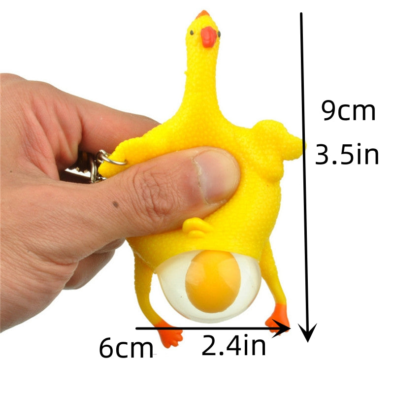 1pc Mini Porte-clés Poulet en Caoutchouc, Jouet de Pincement Amusant avec Œufs à Pondre, Cadeau de Blague Délicate pour Jeunes, Accessoires de Poulet