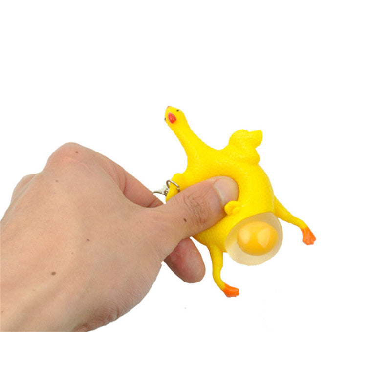 1pc Mini Porte-clés Poulet en Caoutchouc, Jouet de Pincement Amusant avec Œufs à Pondre, Cadeau de Blague Délicate pour Jeunes, Accessoires de Poulet