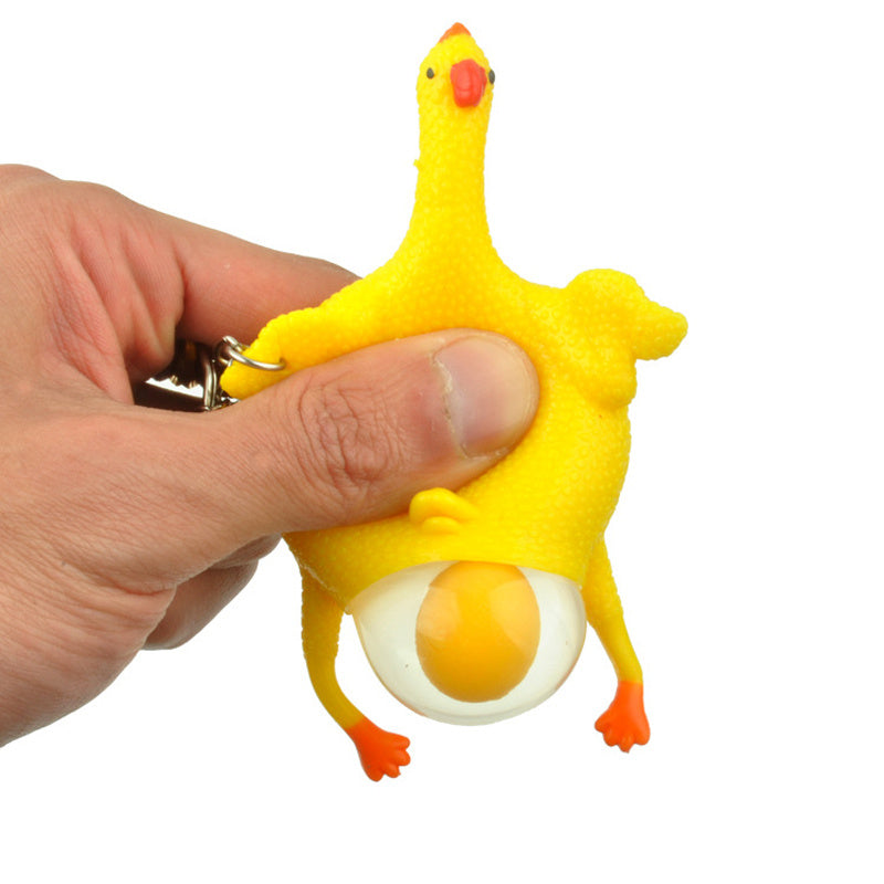 1pc Mini Porte-clés Poulet en Caoutchouc, Jouet de Pincement Amusant avec Œufs à Pondre, Cadeau de Blague Délicate pour Jeunes, Accessoires de Poulet