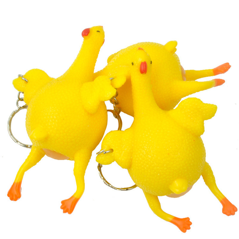 1pc Mini Porte-clés Poulet en Caoutchouc, Jouet de Pincement Amusant avec Œufs à Pondre, Cadeau de Blague Délicate pour Jeunes, Accessoires de Poulet
