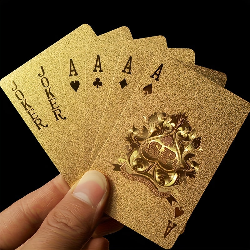 Cartes de poker en plastique imperméable avec feuille d'or noir, idéales pour les jeux de table et les collectionneurs
