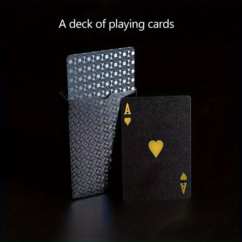 1 jeu de Cartes à Jouer en Feuille d'Or Noir Étanche - Ensemble de Jeux de Cartes de Table en Plastique Résistant