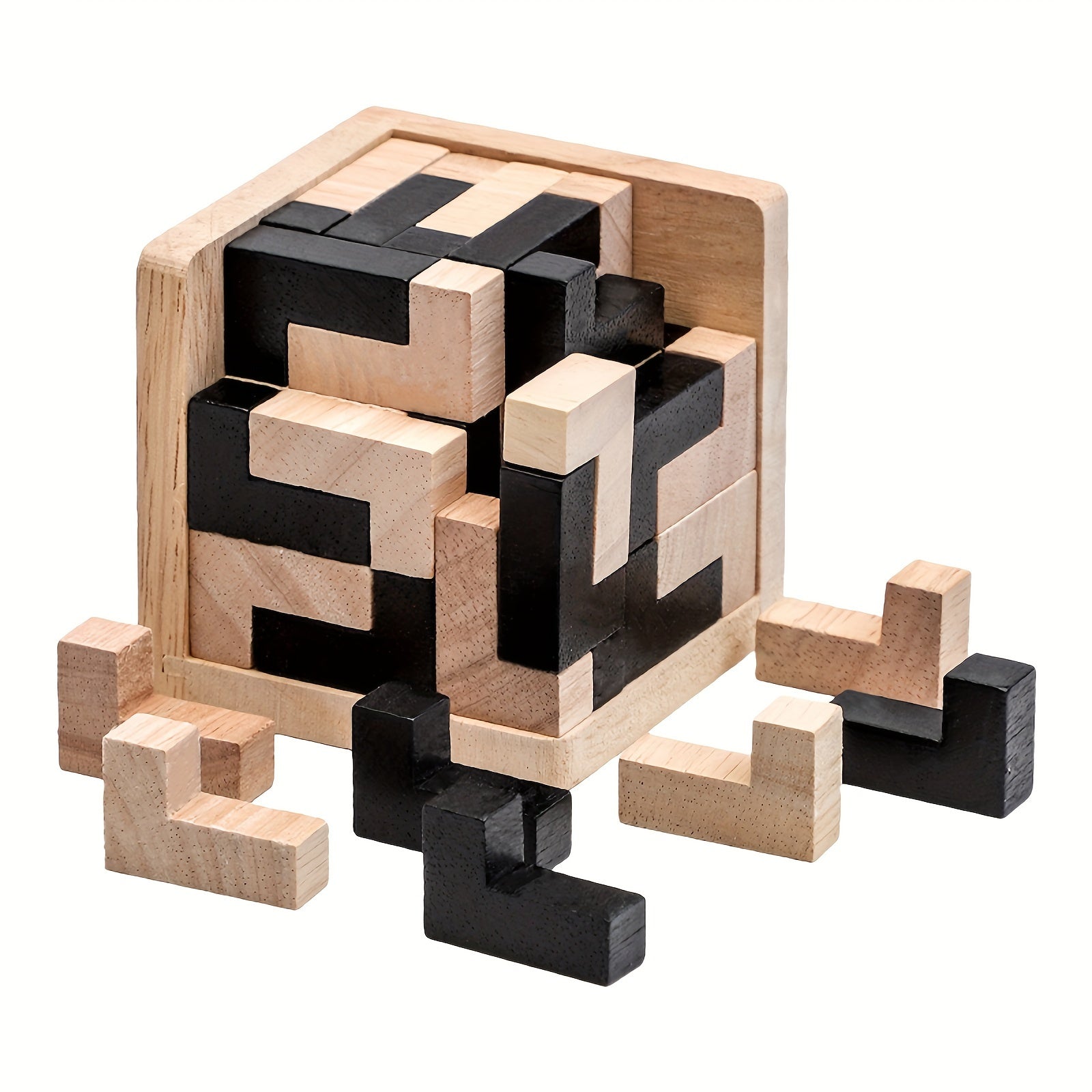54 pièces Puzzle en Bois Cubique Casse-Tête, Jeu Éducatif Logique en Forme de L