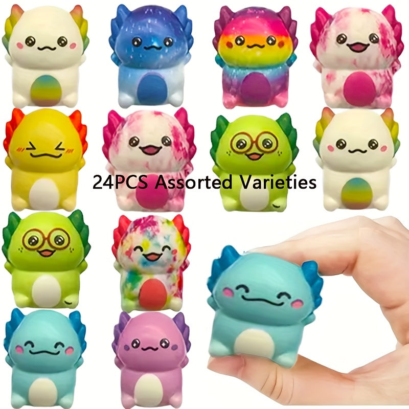 24 pièces de Jouets Mignons d'Axolotls à Montée Lente en Peluche Douce - Couleurs et Motifs Variés, Idéaux pour Cadeaux d'Anniversaire, Prix de Carnaval, Sacs de Bonbons & Décorations Festives