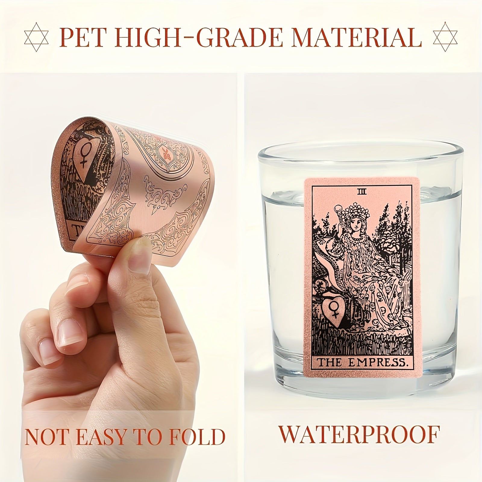 Cartes de Tarot Doré Rose - 78pcs Taille Standard, Étanches & Résistantes aux Plis, Jeu PET avec Guide pour Débutants et Experts