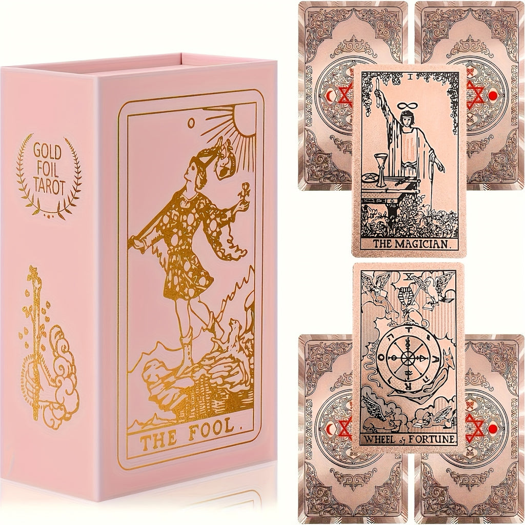 Cartes de Tarot Doré Rose - 78pcs Taille Standard, Étanches & Résistantes aux Plis, Jeu PET avec Guide pour Débutants et Experts