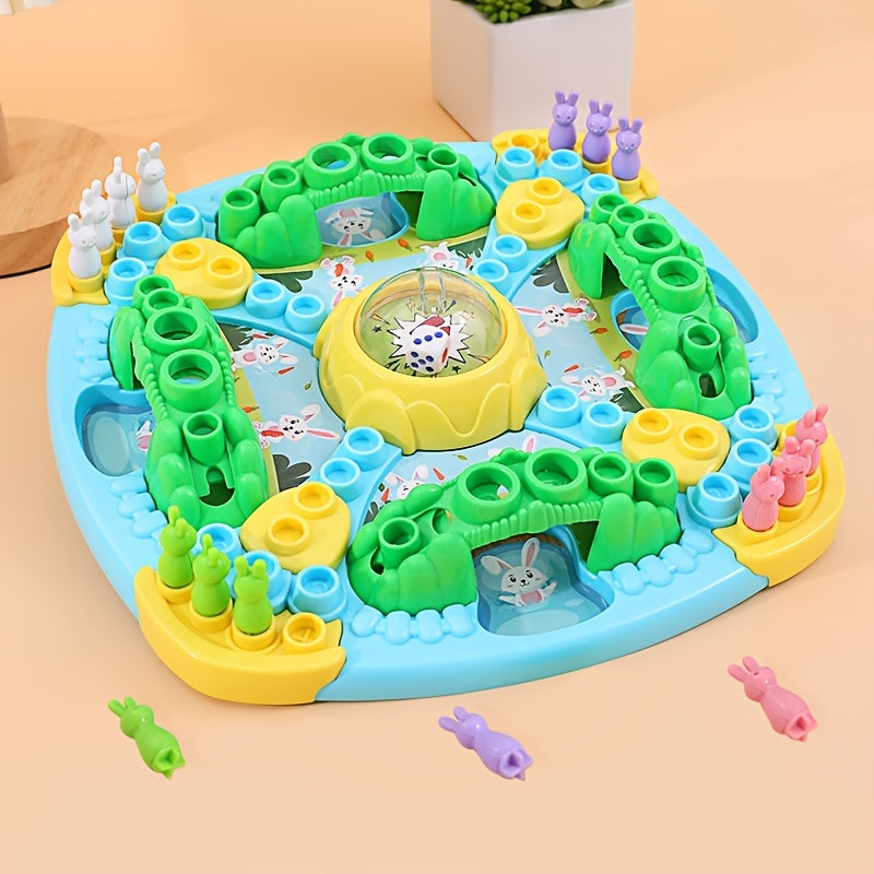 Jeu d'Échecs Volant Petit Lapin - Stratégie Familiale Interactif pour 4 Joueurs, Jouet Éducatif pour 3 ans et plus, Pièces de Lapins Colorées & Conception Amusante de Tunnels, Matériau ABS Durable, Cadeau Idéal pour Anniversaire et Noël