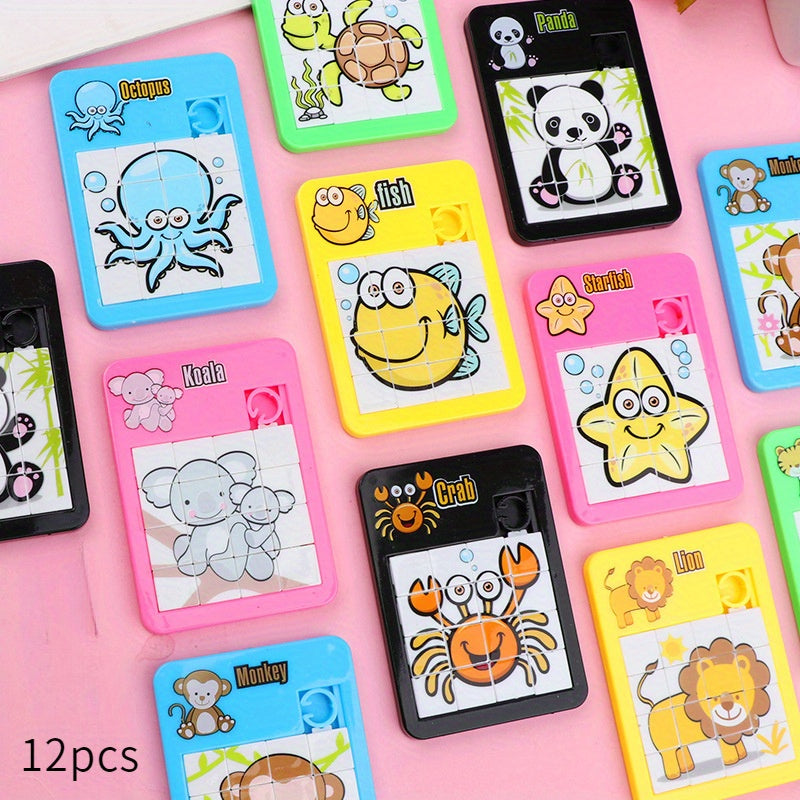 12pcs - Puzzle Coulissant pour Jeunes Animaux, Entraînement à la Pensée Logique, Jouet de Puzzles, Convient aux Jeunes pour Développer leur Cerveau (Couleur et Motif Aléatoires)