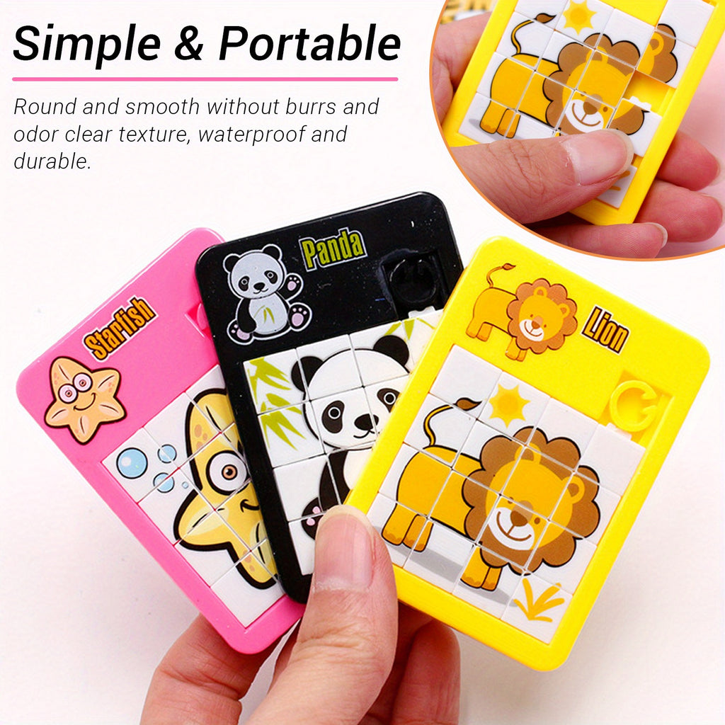 10 Puzzles Glissants Miniatures Animaux pour Enfants, Casse-Tête Mobile, Plastique Durable Étanche, Jouets Éducatifs Amusants pour Maternelle, Couleurs Aléatoires