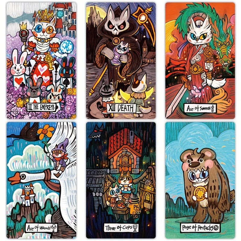 KEPNOY Cat Star Tales Tarot Deck, 78 cartes de taille standard, cartes de fortune en papier pour les jeux de fête, Halloween, Thanksgiving, cadeau de Noël, illustrations enchantantes