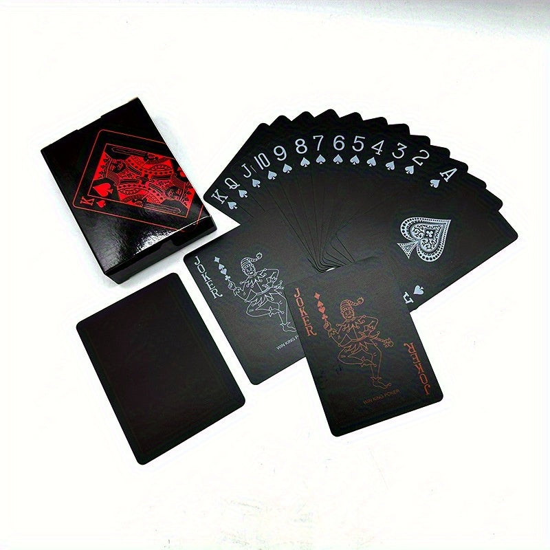 1 jeu de cartes magiques PVC imperméables rouges et noires - design vibrant, idéal pour les soirées jeux et le plaisir en famille