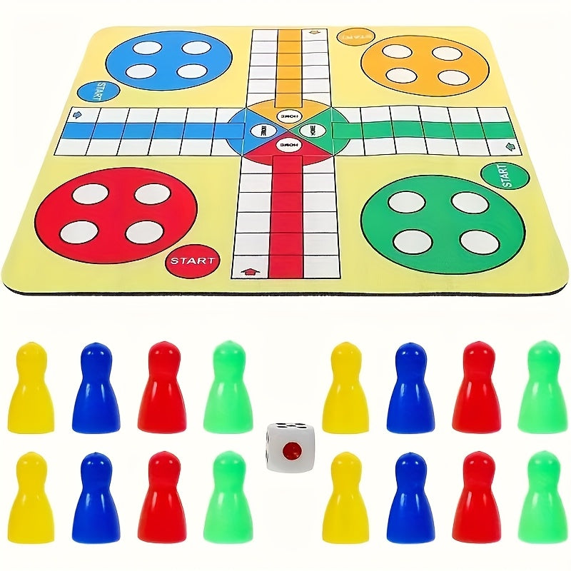 Version simplifiée du jeu d'échecs volant pour quatre joueurs avec 16 pièces + tapis de jeu + dés, un design polyvalent et léger pour le divertissement à tout moment et n'importe où