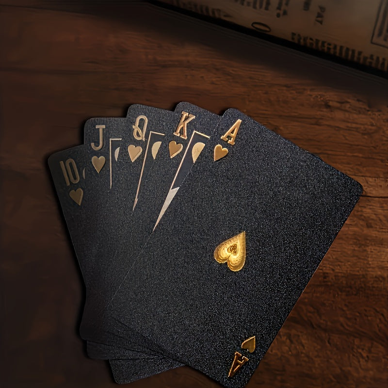 Cartes à Jouer Étanches en Feuille d'Or Noir - Jeu de Poker sur Table en Plastique Durable