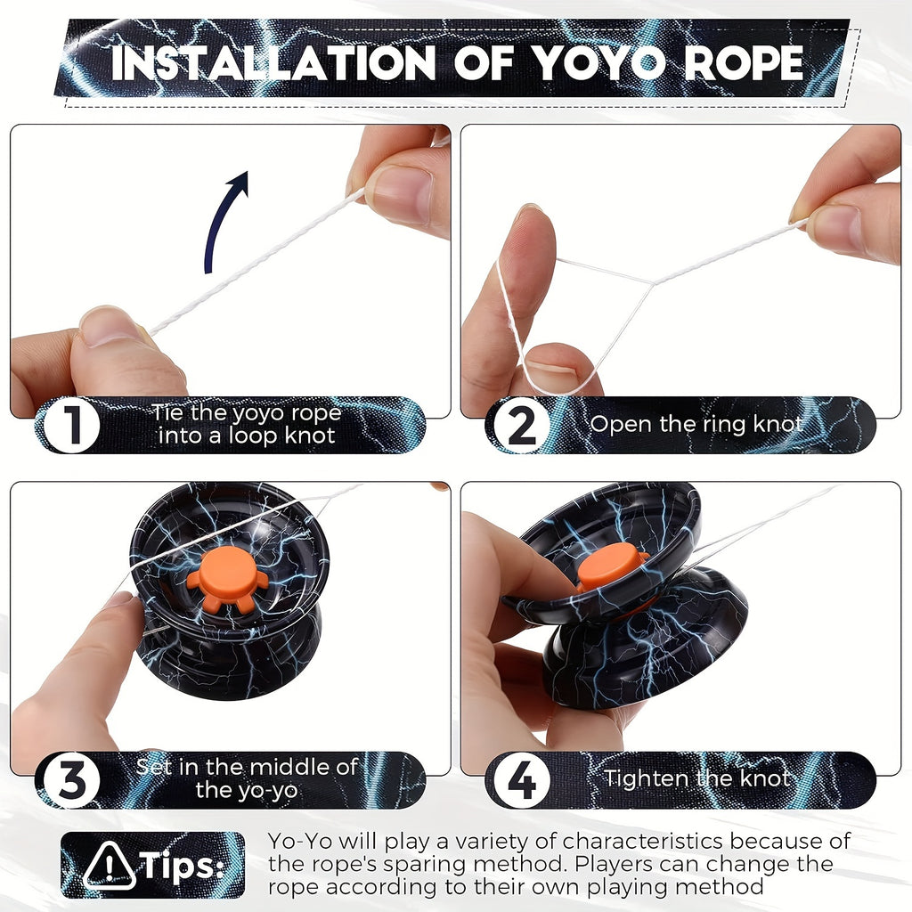 Lot de 4 Yo-Yos Métalliques Réactifs avec Corde Tournante, Yo-Yo Amovible pour une Durabilité Éblouissante - Idéal pour Débutants