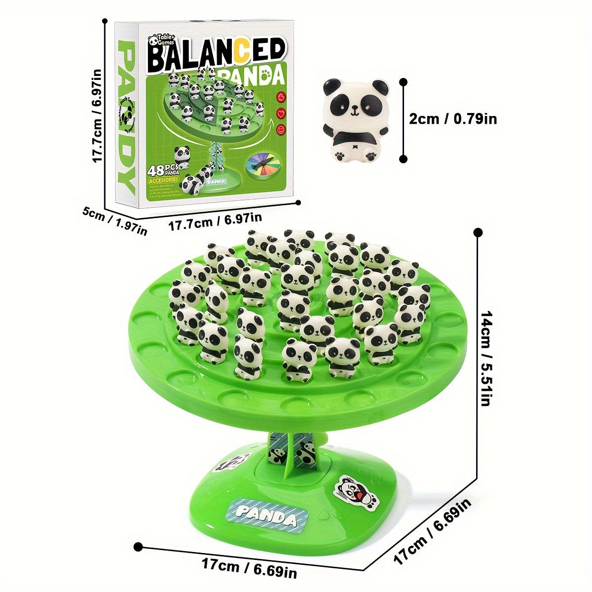 Jeu d'équilibre Panda - Puzzle interactif familial avec 46 défis amusants, base en plastique vert et figurines de pandas noir\u002Fblanc, jeu éducatif STEM pour enfants et parents