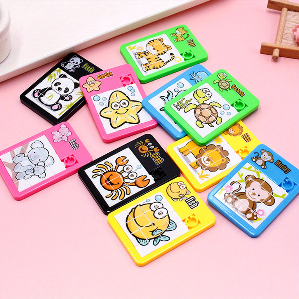 10 Puzzles Glissants Miniatures Animaux pour Enfants, Casse-Tête Mobile, Plastique Durable Étanche, Jouets Éducatifs Amusants pour Maternelle, Couleurs Aléatoires