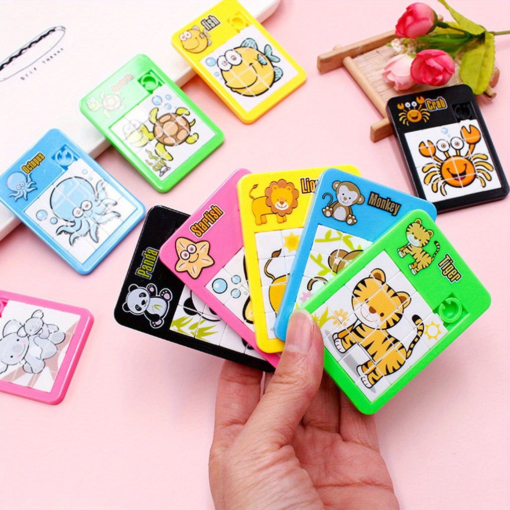 10 Puzzles Glissants Miniatures Animaux pour Enfants, Casse-Tête Mobile, Plastique Durable Étanche, Jouets Éducatifs Amusants pour Maternelle, Couleurs Aléatoires