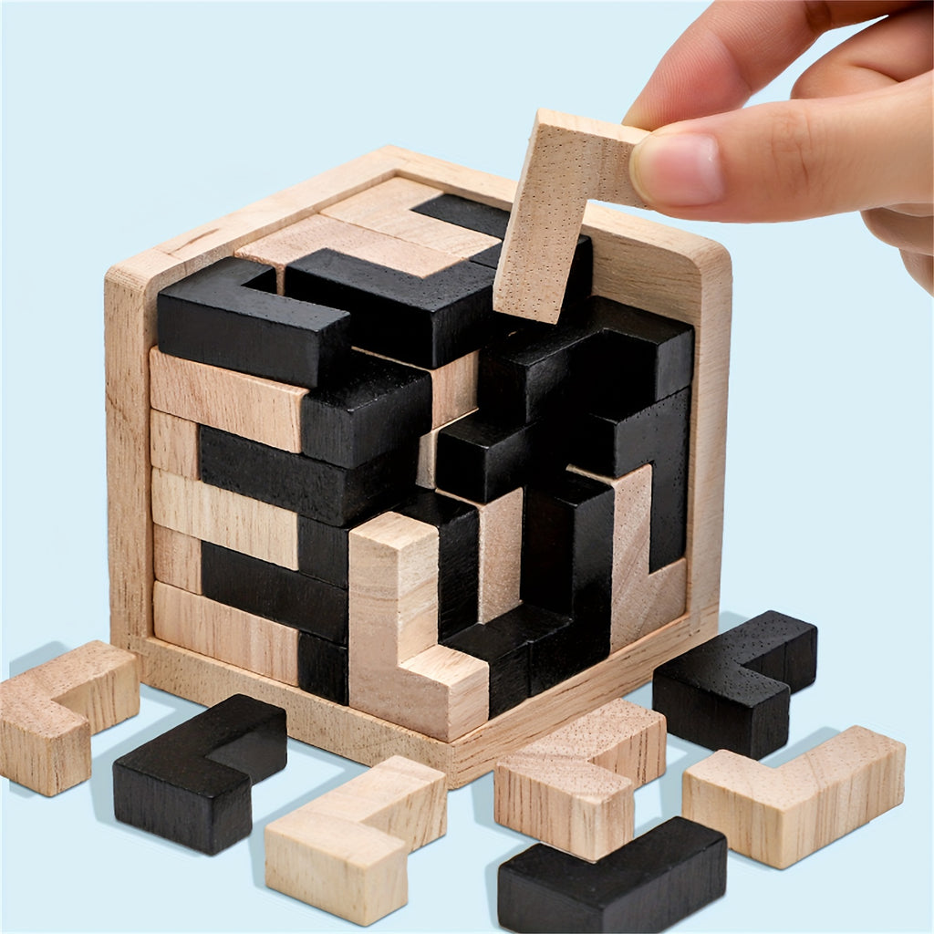 54 pièces Puzzle en Bois Cubique Casse-Tête, Jeu Éducatif Logique en Forme de L