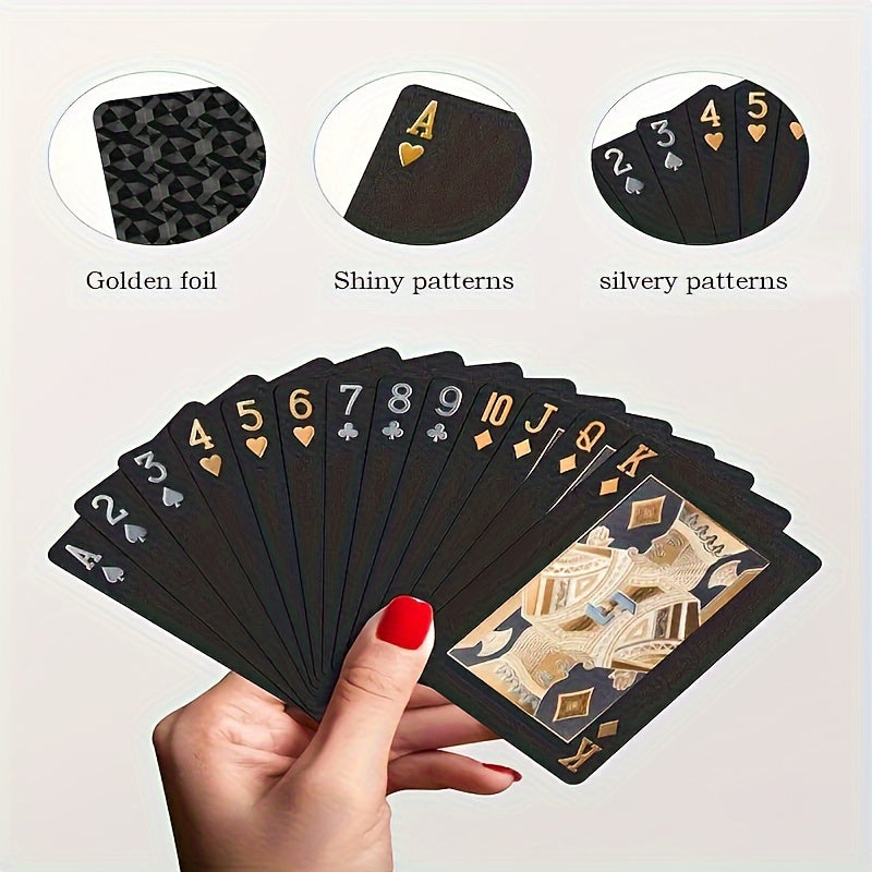 Cartes à Jouer Étanches en Feuille d'Or Noir - Jeu de Poker sur Table en Plastique Durable