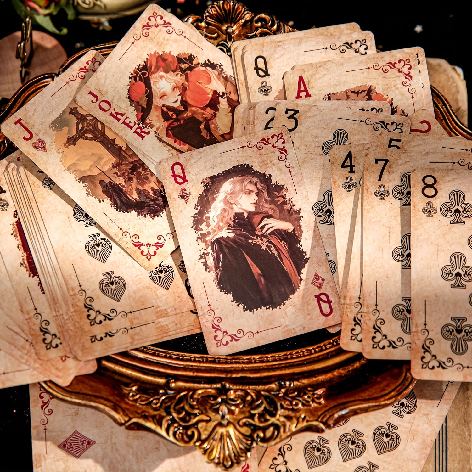 55pcs\u002Fboîte Cartes de Poker Exquises Style Magique Rétro Sombre Mystérieux, Jeu de Cartes Multijoueur, Relaxation, Divertissement, Utilisation de Fête, Décoration de Scrapbook