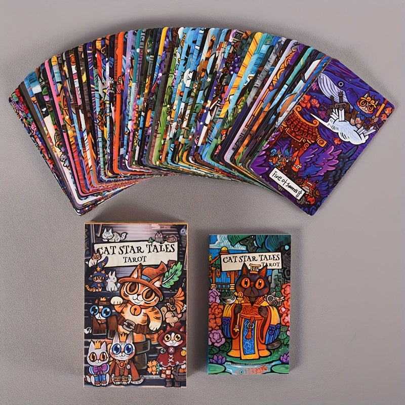 KEPNOY Cat Star Tales Tarot Deck, 78 cartes de taille standard, cartes de fortune en papier pour les jeux de fête, Halloween, Thanksgiving, cadeau de Noël, illustrations enchantantes