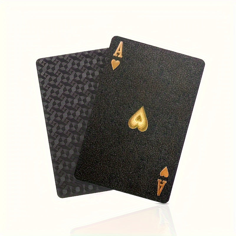 Cartes à Jouer Étanches en Feuille d'Or Noir - Jeu de Poker sur Table en Plastique Durable