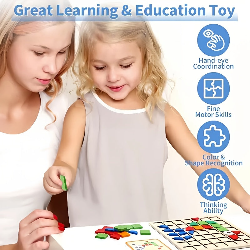 Un ensemble de puzzle mosaïque en bois 3D avec 20 cartes pour l'entraînement et l'association de blocs. Capacité de reconnaissance des couleurs adaptée aux garçons et aux filles. Cadeaux pour Noël, Nouvel An et la rentrée scolaire