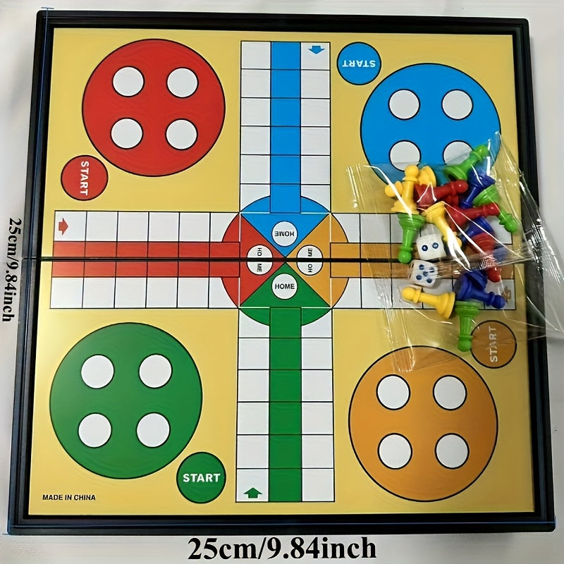 Ensemble de jeu de ludo d'échecs magnétique 9.84X9.84 pouces avec 16 pièces, 2 dés et un plateau \u002F Ludo quatre couleurs d'échecs FUN divertissement sport de fête de rassemblement famille amis événement portable pliable