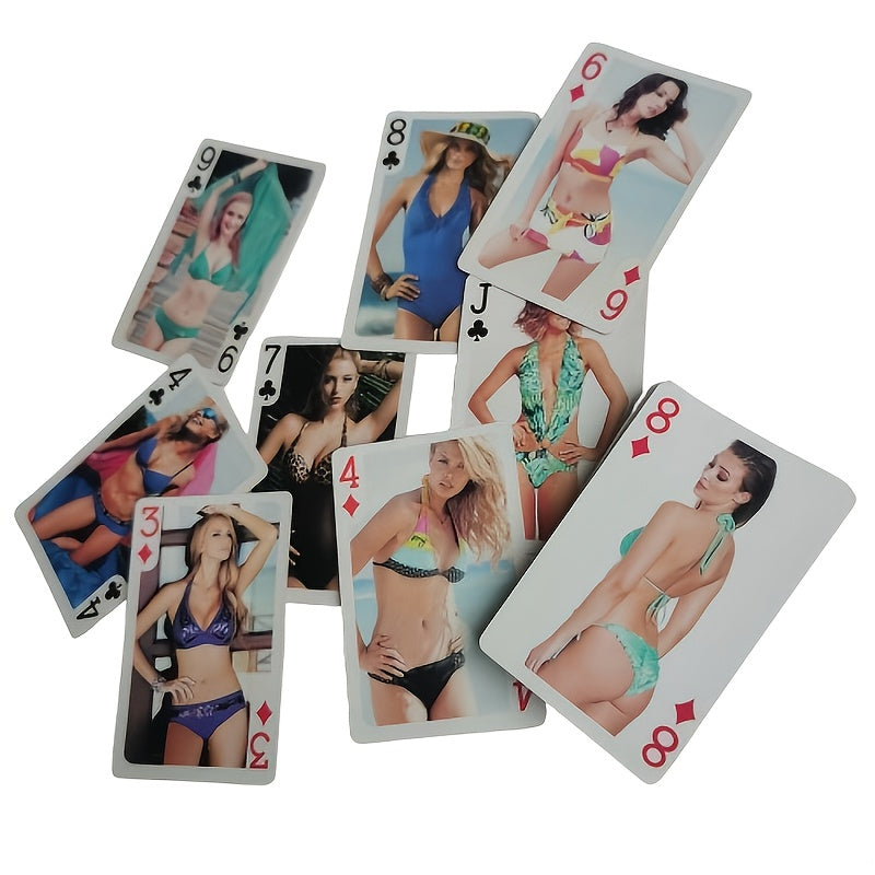 Jeu de 54 cartes à jouer sexy bikini - Idéal pour cadeaux entre amis, jeux de société, Texas Hold'em - Valeur collection et loisir - Emballage extérieur aléatoire, motifs variés