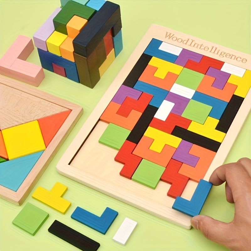 Jeu de puzzle en blocs de bois 3D coloré, casse-tête cérébral, cadeau idéal pour Pâques et Thanksgiving