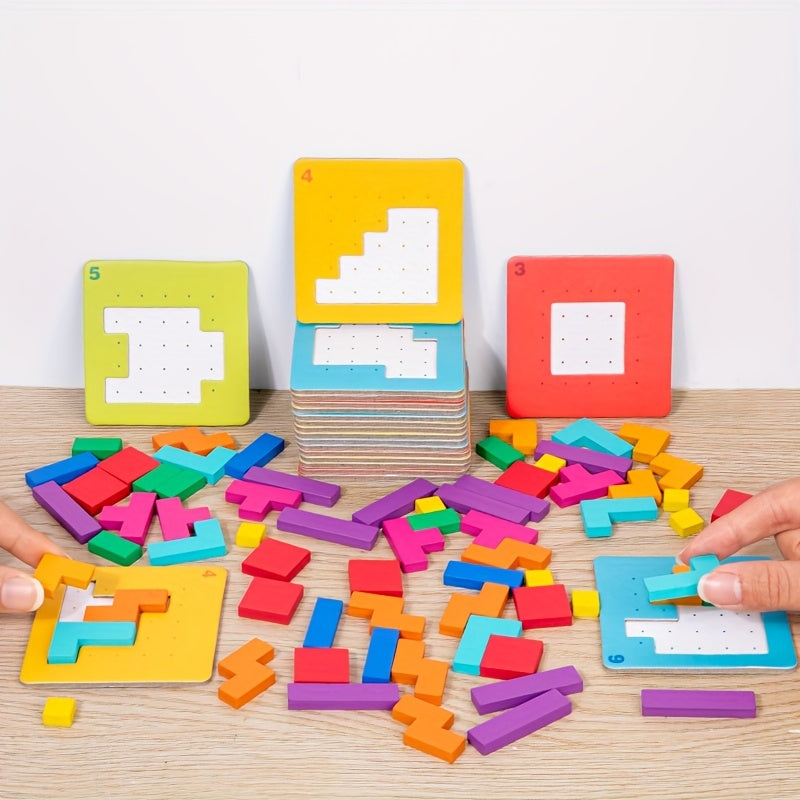 Puzzle géométrique en bois - Jeu de société éducatif - Jeu de société interactif rapide - Outils pédagogiques - Cadeau de Noël
