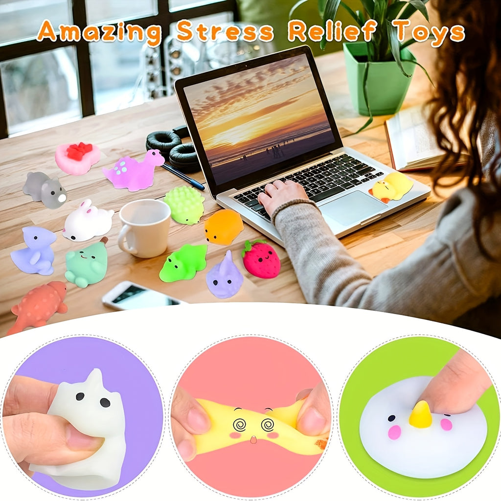 16\u002F24\u002F40pcs Kawaii Squishy Toys Bulk Set, Ensemble Mixte de Couleurs TPU Mochi Stress Relief Fidget Toys, Mini Squishies pour les Faveurs de Fête, les Prix de Classe, les Bonbons de Noël
