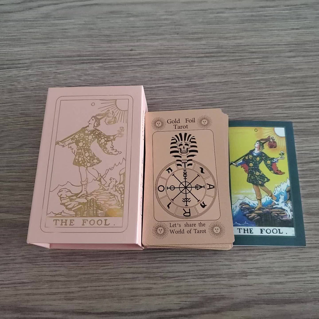 Cartes de Tarot Doré Rose - 78pcs Taille Standard, Étanches & Résistantes aux Plis, Jeu PET avec Guide pour Débutants et Experts
