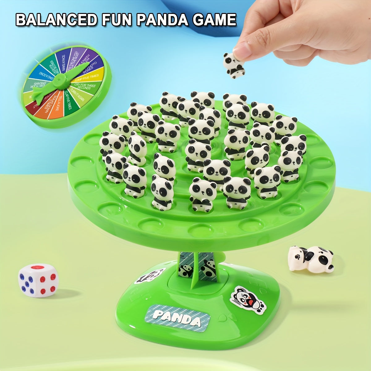 Jeu d'équilibre Panda - Puzzle interactif familial avec 46 défis amusants, base en plastique vert et figurines de pandas noir\u002Fblanc, jeu éducatif STEM pour enfants et parents