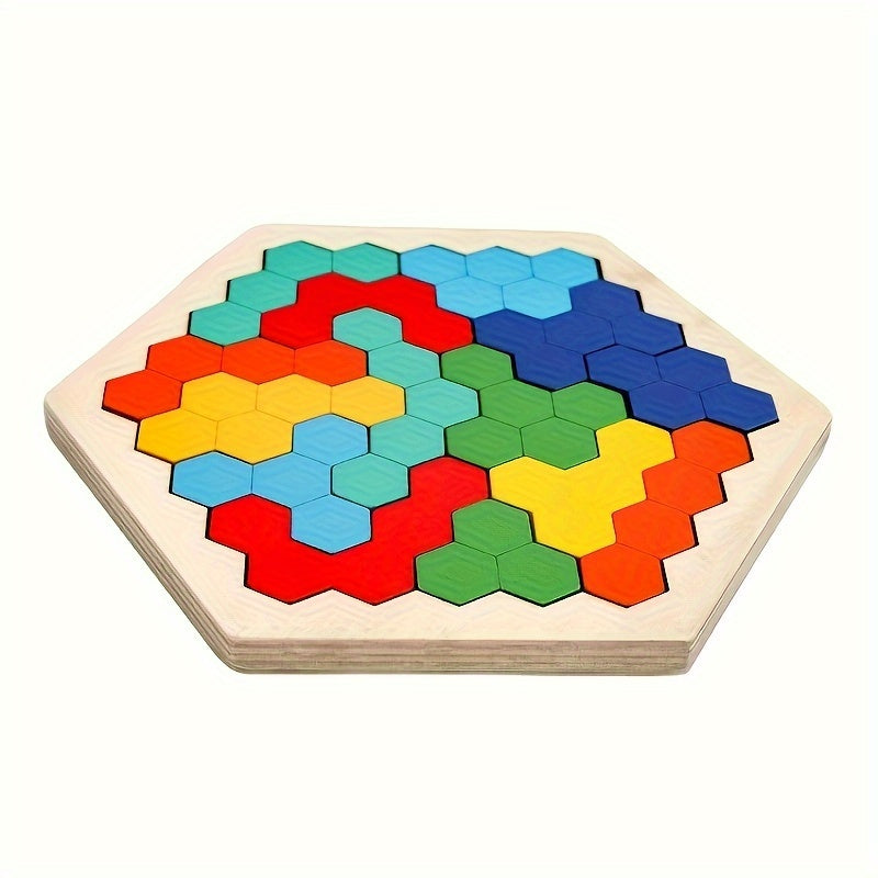 Puzzles en bois hexagonaux en 3D pour enfants, conçus comme jouets éducatifs. Ces jeux de Tangram sont parfaits pour tester l'intelligence et font des cadeaux de Noël et de vacances.