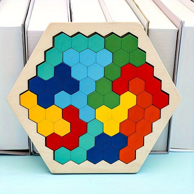 Puzzles en bois hexagonaux en 3D pour enfants, conçus comme jouets éducatifs. Ces jeux de Tangram sont parfaits pour tester l'intelligence et font des cadeaux de Noël et de vacances.