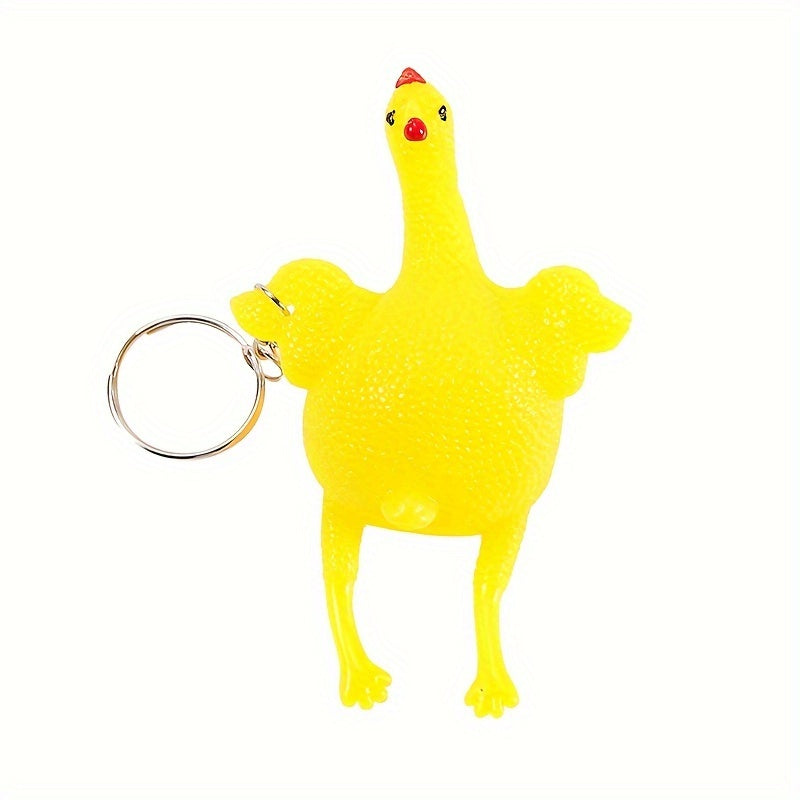 1pc Mini Porte-clés Poulet en Caoutchouc, Jouet de Pincement Amusant avec Œufs à Pondre, Cadeau de Blague Délicate pour Jeunes, Accessoires de Poulet