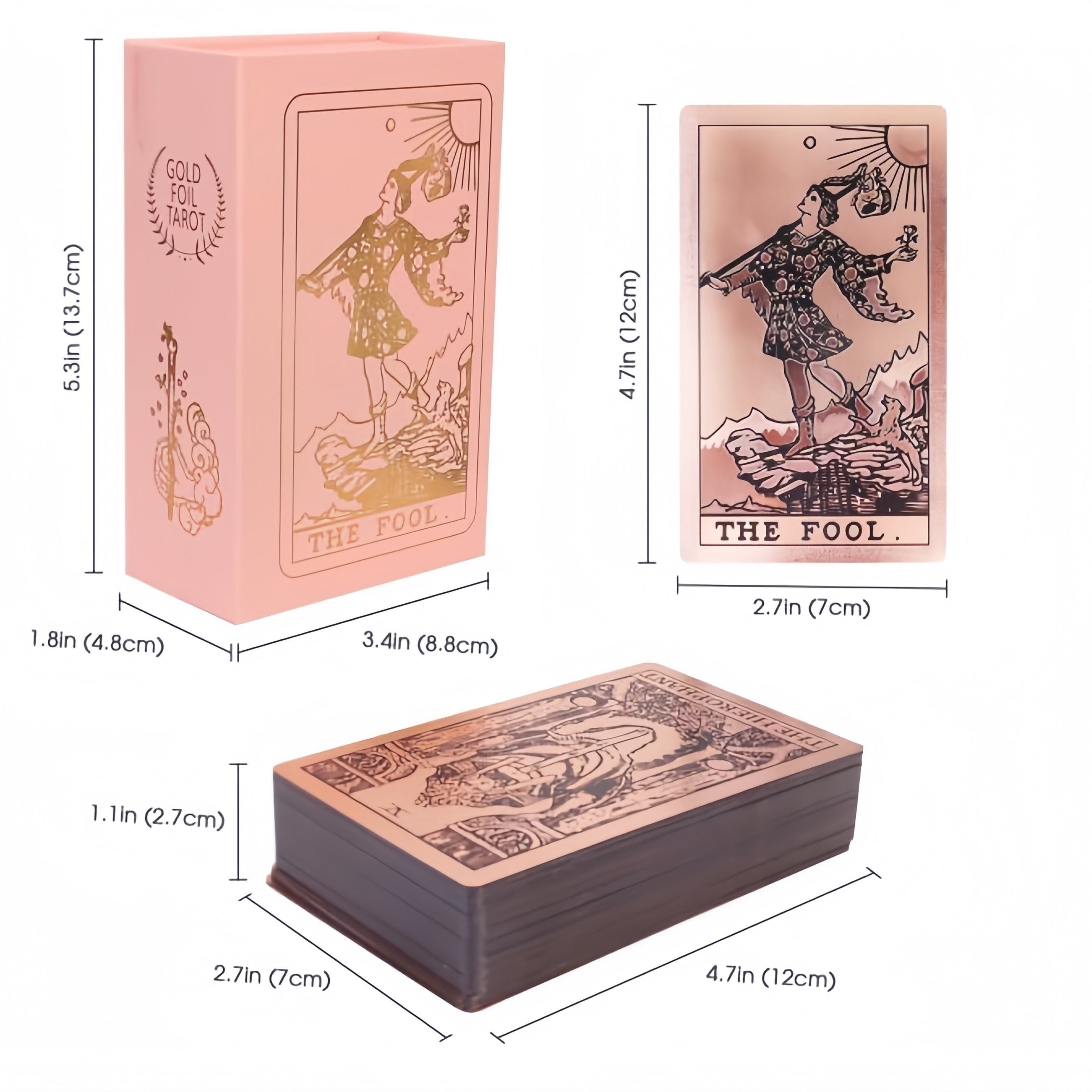Cartes de Tarot Doré Rose - 78pcs Taille Standard, Étanches & Résistantes aux Plis, Jeu PET avec Guide pour Débutants et Experts
