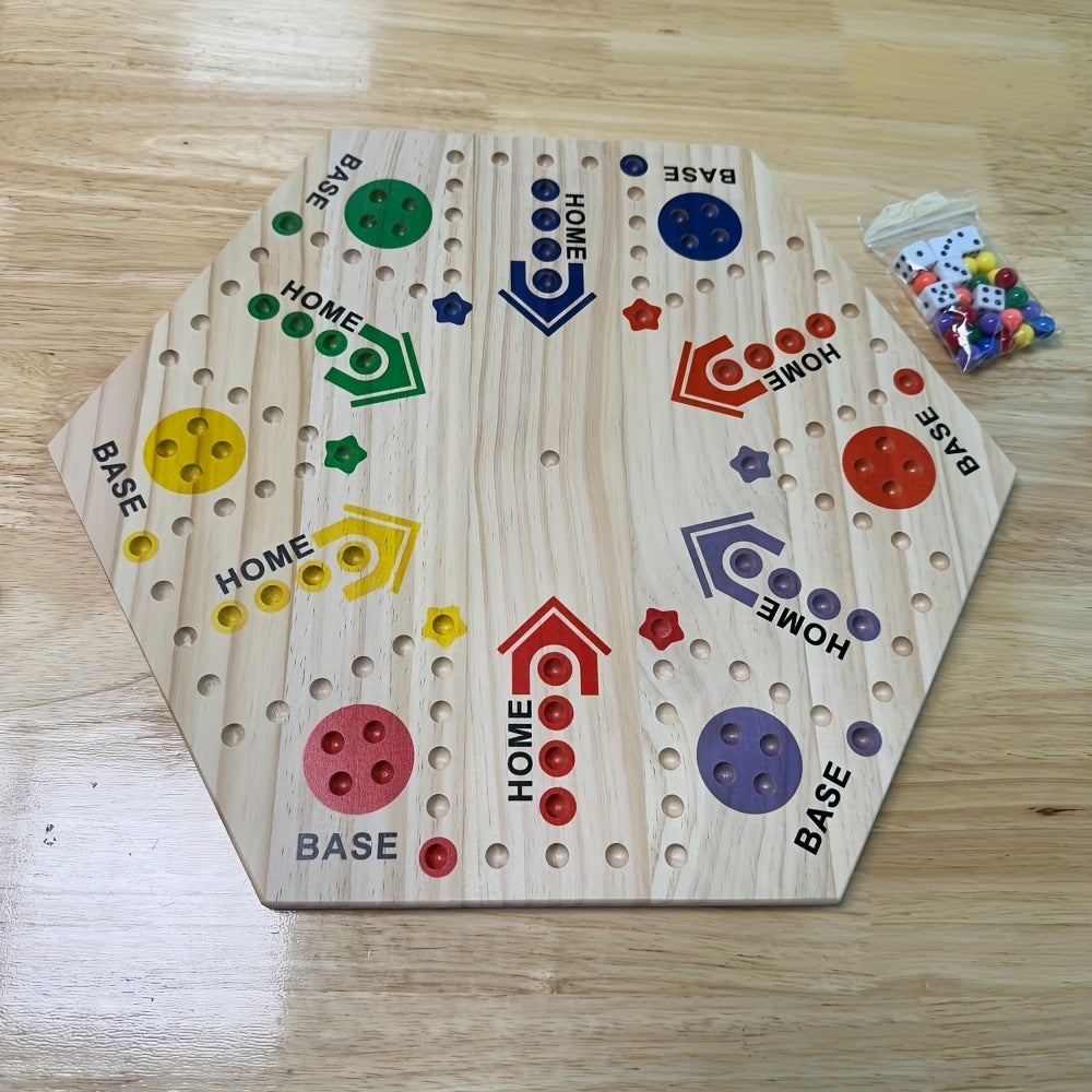 Un Jeu de Société en Bois de Haute Qualité à Double Face, Échiquier Volant pour Fête, pour 4-6 Joueurs, avec 6 Couleurs 24 Billes + 6 Dés, le Meilleur Choix pour les Passionnés de Jeux