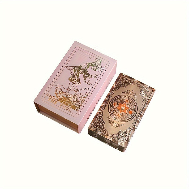 Cartes de Tarot Dorées Rose de Luxe, Jeu de 78 pièces avec Guide - Matériau PET Étanche et Résistant aux Rides, Taille Standard (4.72x2.76 pouces) - Parfait pour Débutants et Experts, Feuille Dorée, Jeu de Cartes de Tarot