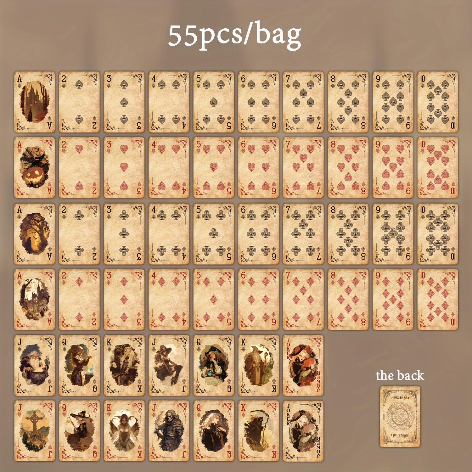 55pcs\u002Fboîte Cartes de Poker Exquises Style Magique Rétro Sombre Mystérieux, Jeu de Cartes Multijoueur, Relaxation, Divertissement, Utilisation de Fête, Décoration de Scrapbook