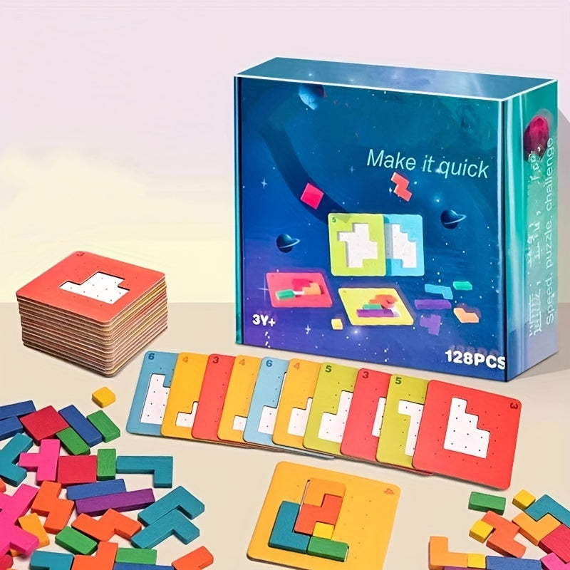 Puzzle géométrique en bois - Jeu de société éducatif - Jeu de société interactif rapide - Outils pédagogiques - Cadeau de Noël