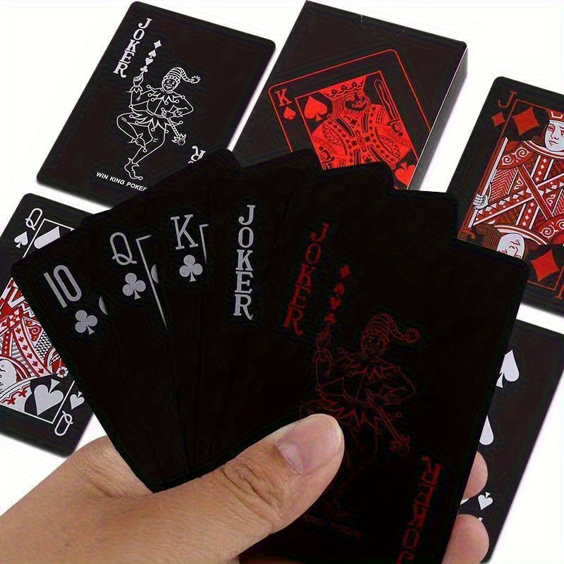 1 jeu de cartes magiques PVC imperméables rouges et noires - design vibrant, idéal pour les soirées jeux et le plaisir en famille